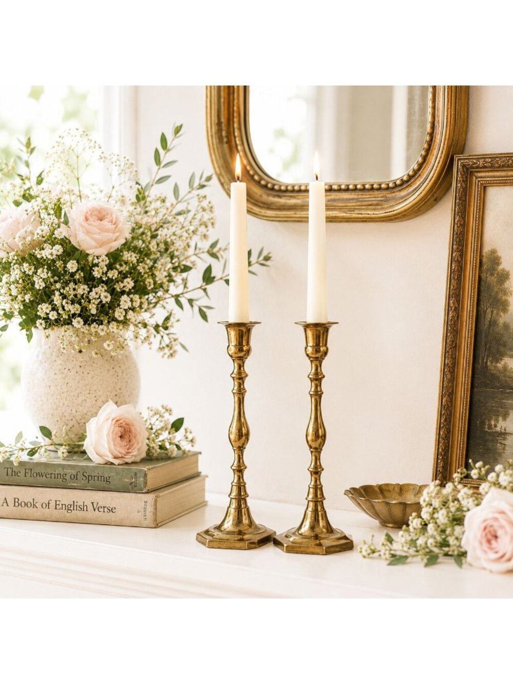 Vintage Brass Candlestick Holders Pair Elegant Taper Candle Romantic Mantel Deco